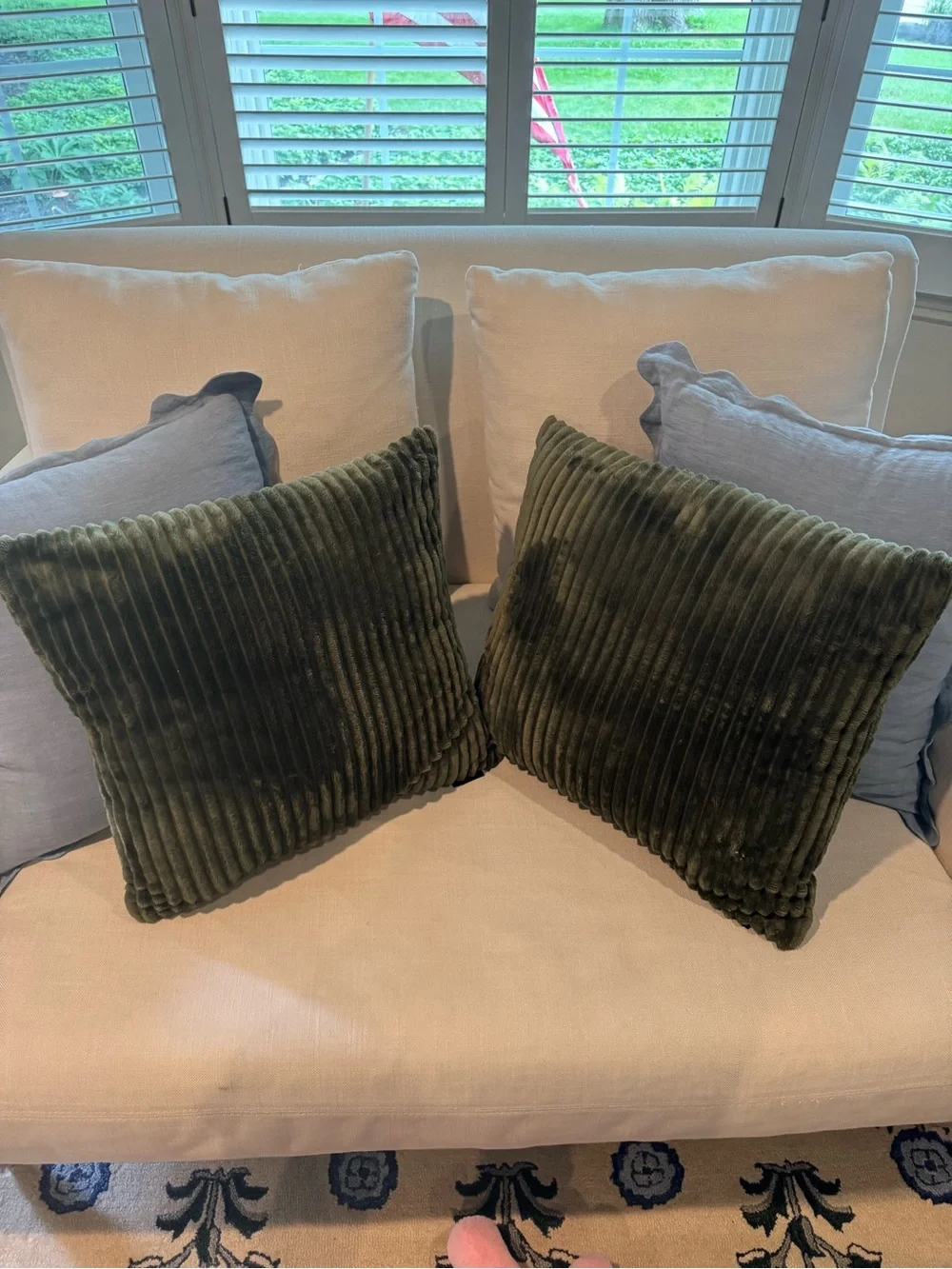 Olive Green Corduroy Throw Pillow Pair - Brand